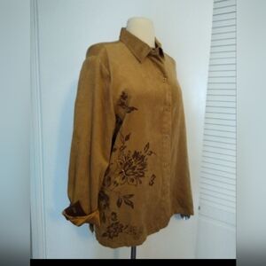 Womens Brown Soft Suede ELCC button Down Floral